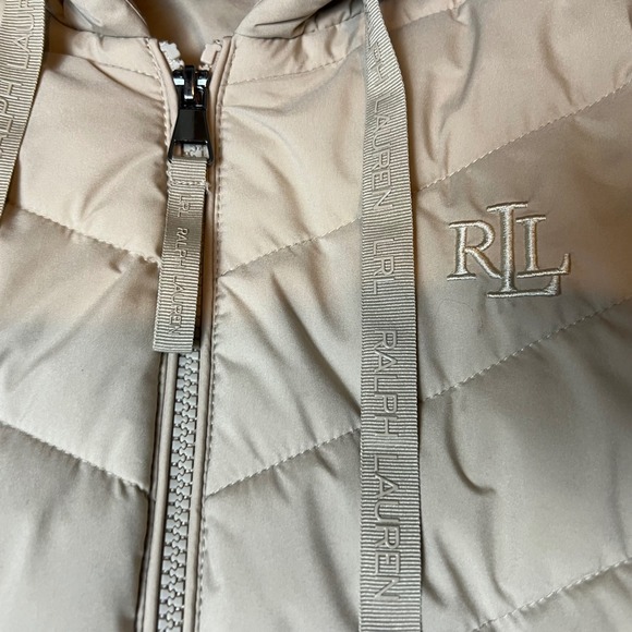 Lauren Ralph Lauren Quilted Puffer Vest Hooded Zip Front Beige Women's Medium - Picture 3 of 6